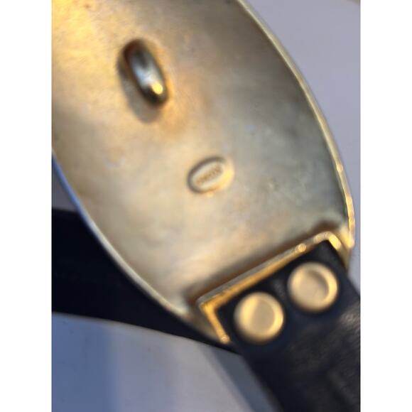 Chico’s Belt Black Leather Silver Hammered Metal Western Boho Aztec Buckle Small - Picture 5 of 9